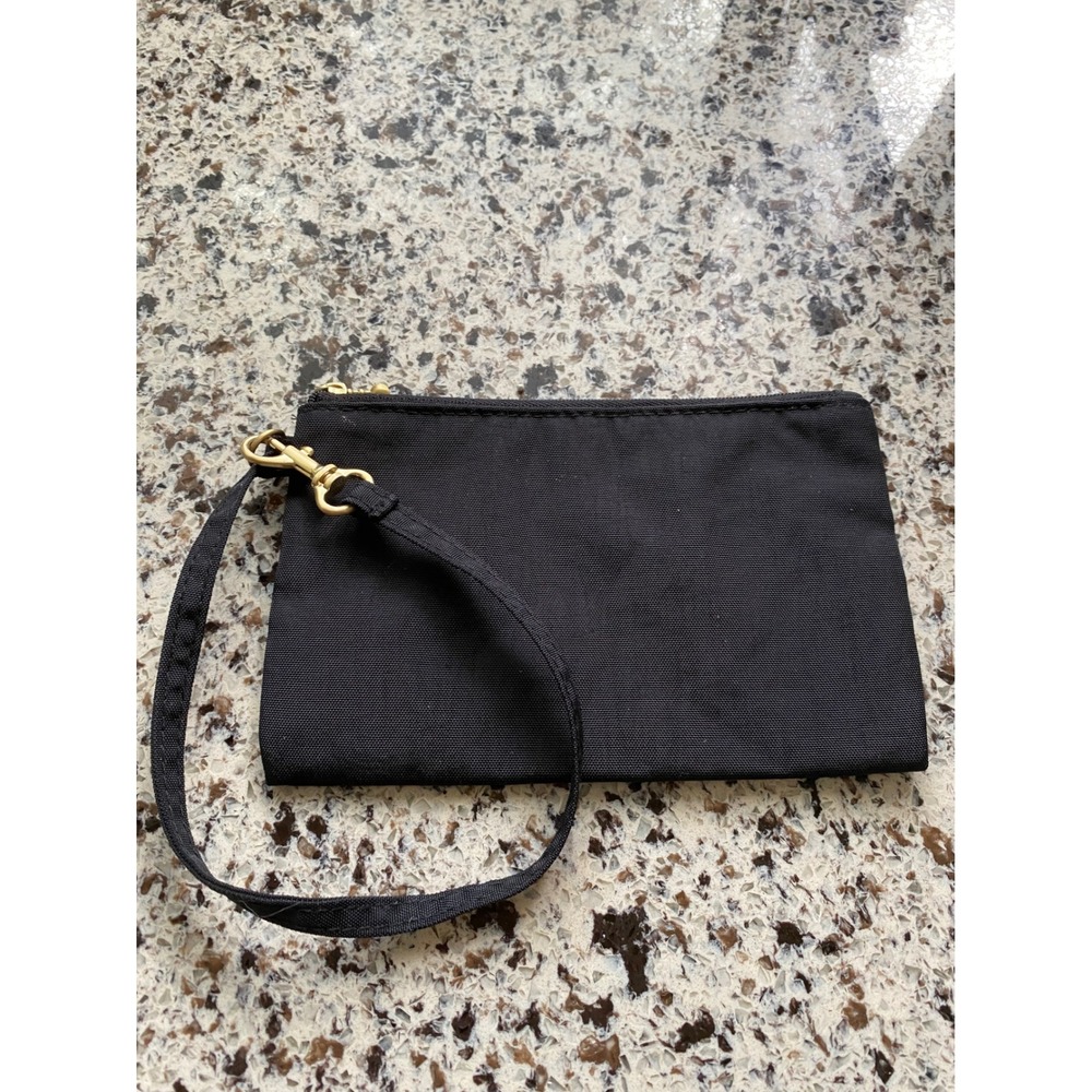 BAGGALLINI Wristlet Black Nylon Removable Wrist Strap Gold Tone Hardware Casual